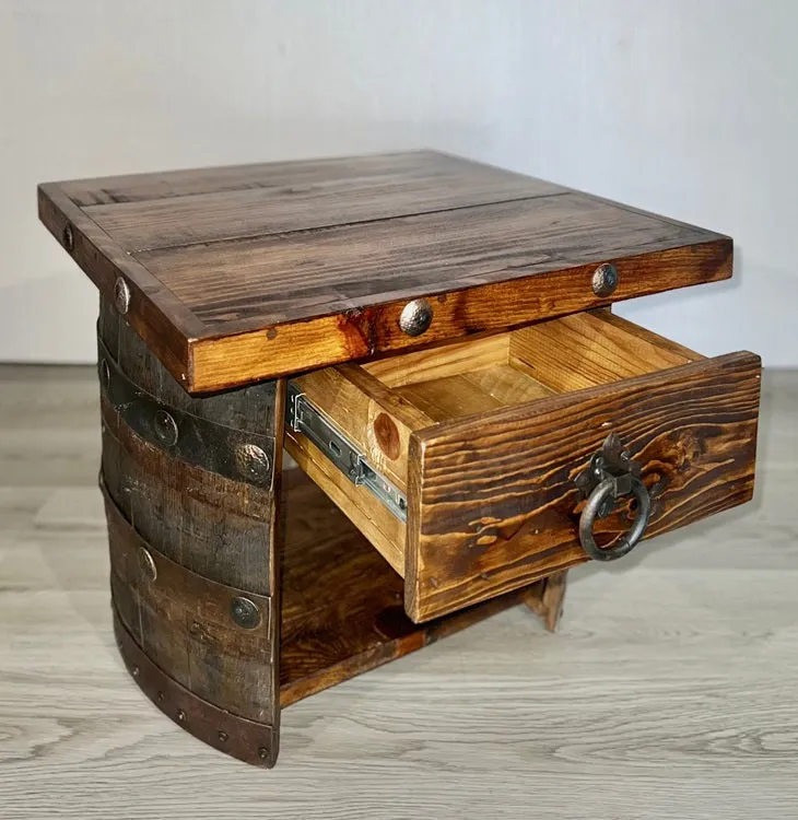 Whiskey Barrel Base End Table