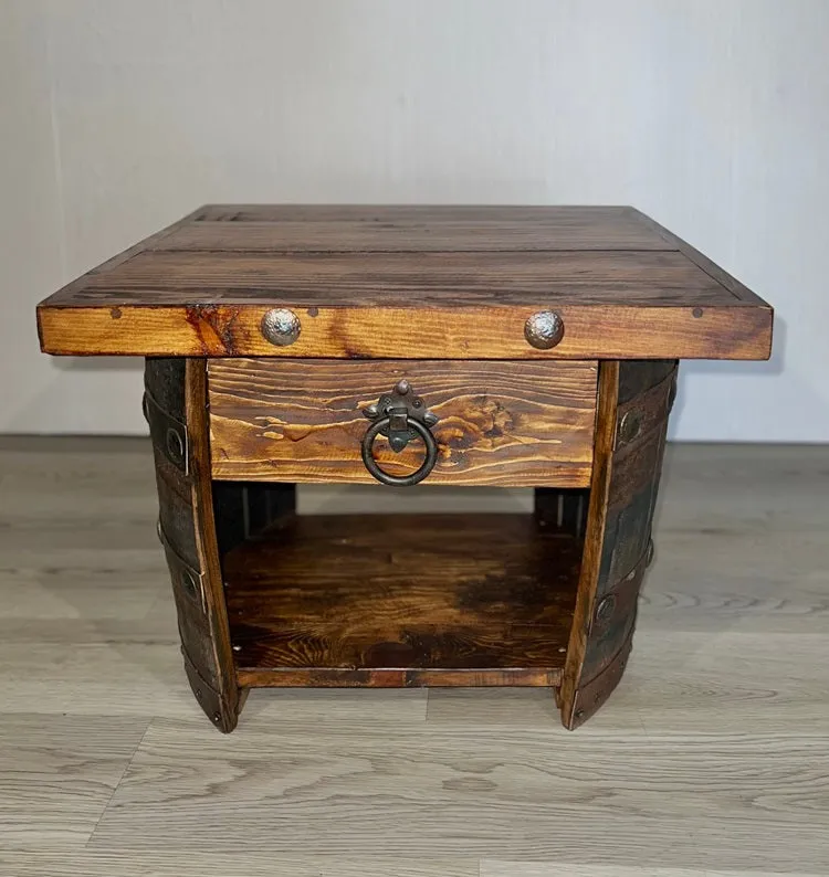 Whiskey Barrel Base End Table