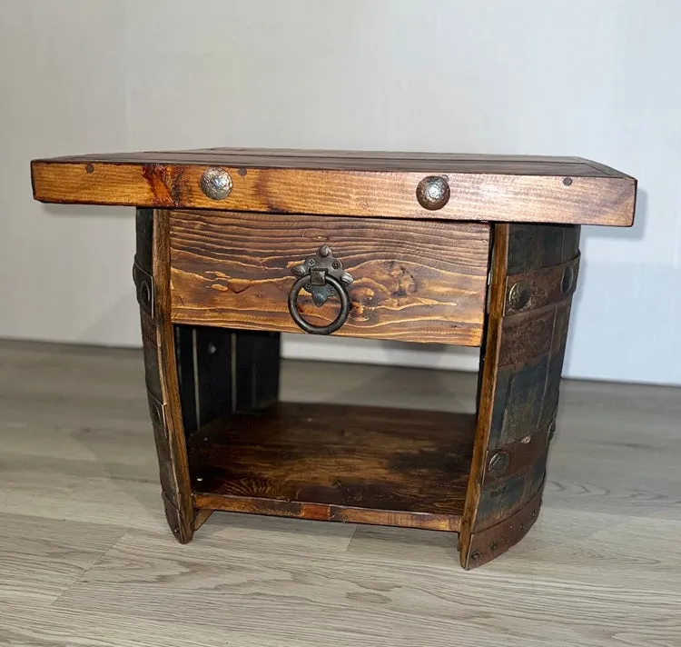 Whiskey Barrel Base End Table vanity mirror, wall mirror
