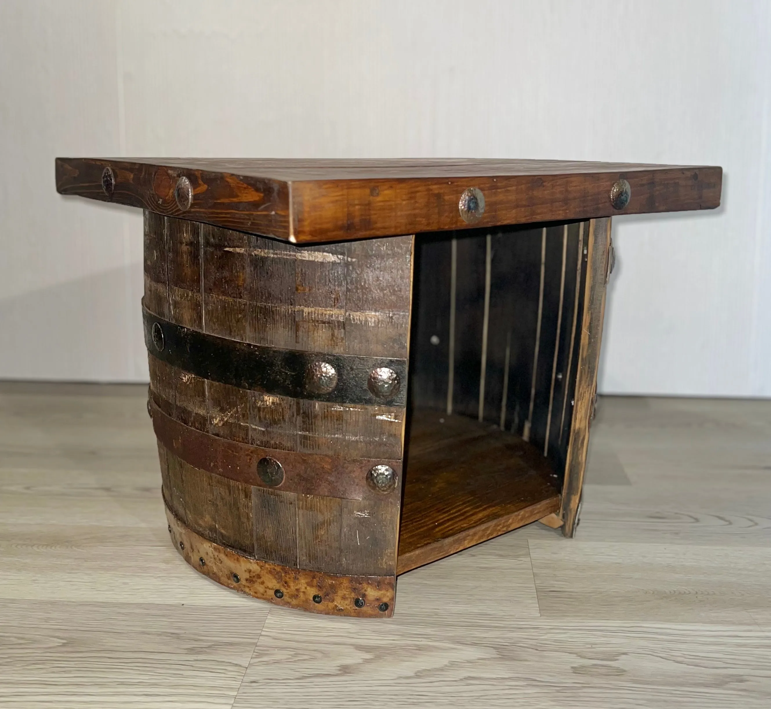 Whiskey Barrel Base Side Table