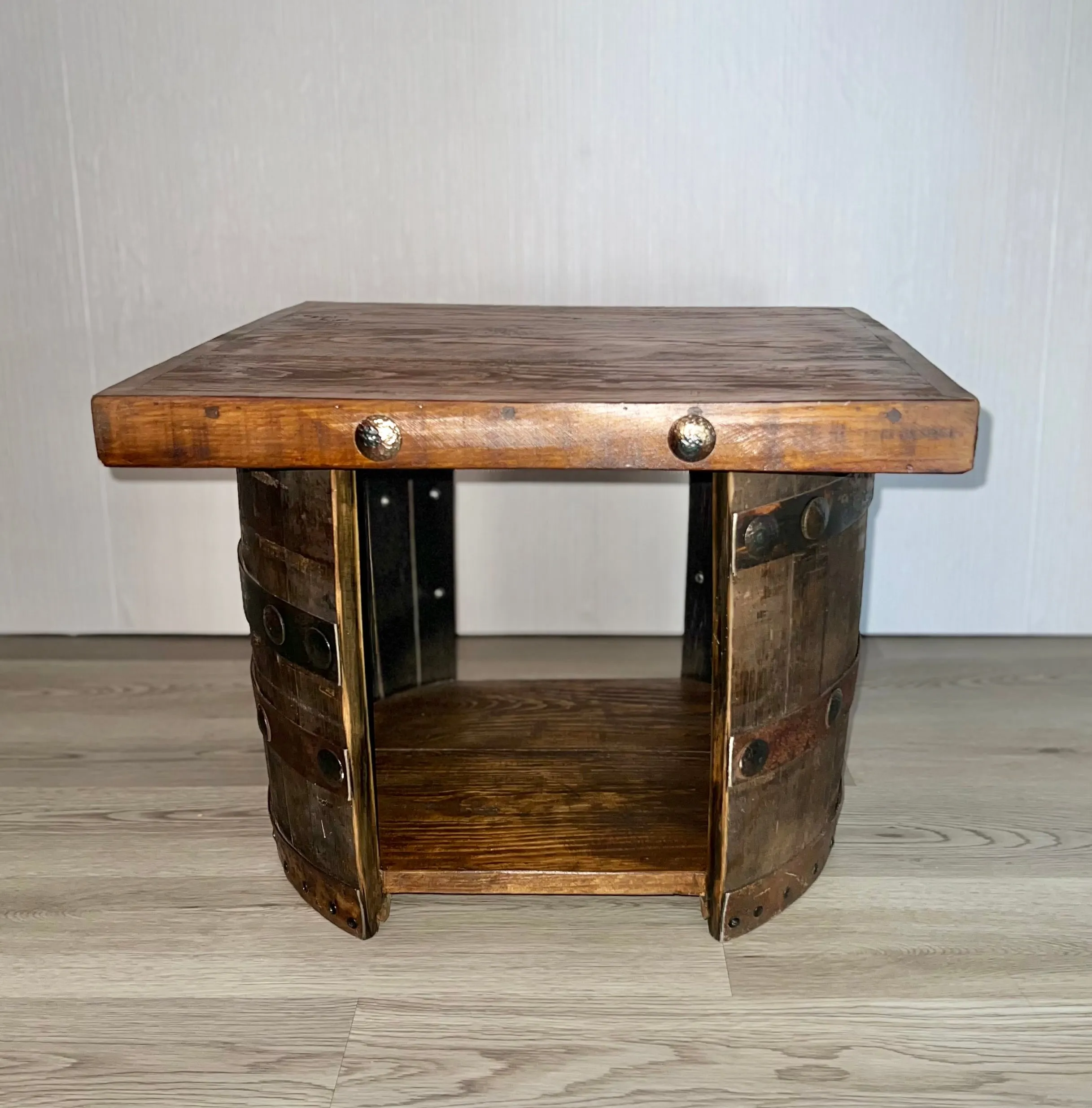 Whiskey Barrel Base Side Table vanity mirror, wall mirror