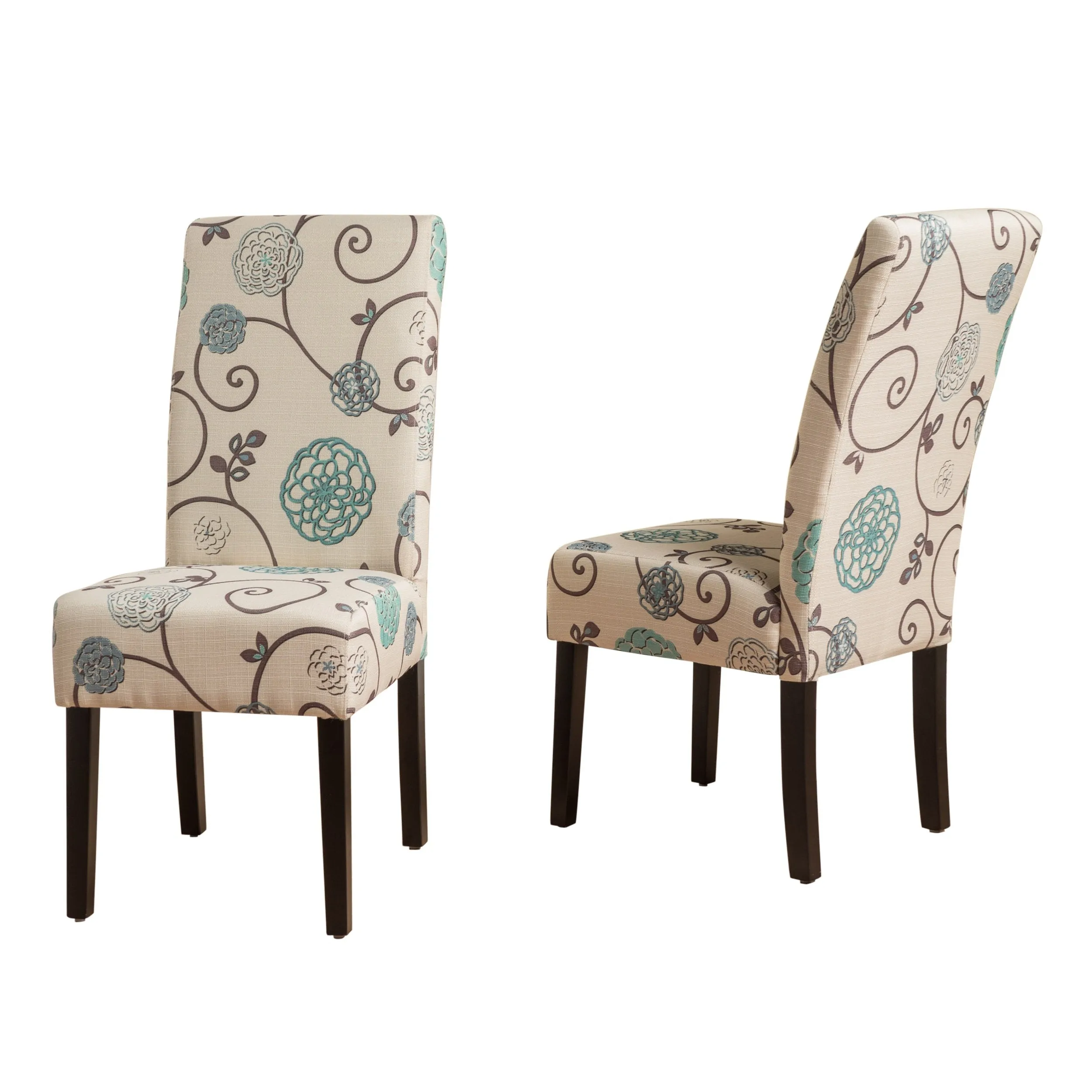 White and Blue Floral Fabric Dining Chair, Set of 2 - NH844992