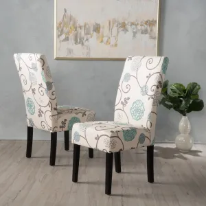 White and Blue Floral Fabric Dining Chair, Set of 2 - NH844992 dining table set, 6-piece dining set