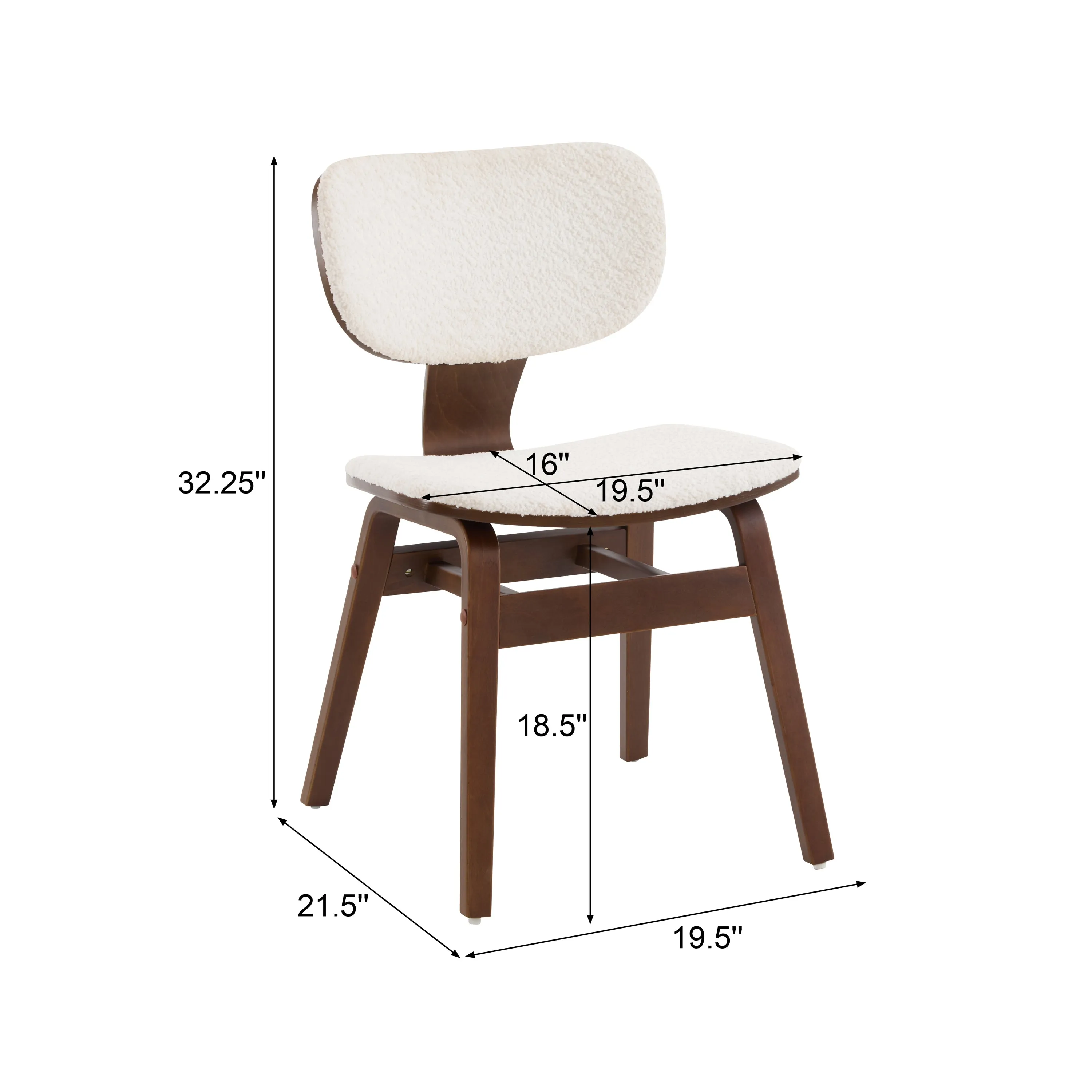 White Boucle & Walnut Bentwood Dining Chair, Set of 2