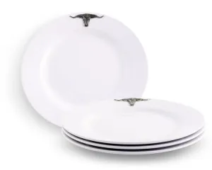 White Melamine 10" Plates w/ Pewter Longhorn toilet seat cover, slow close seat