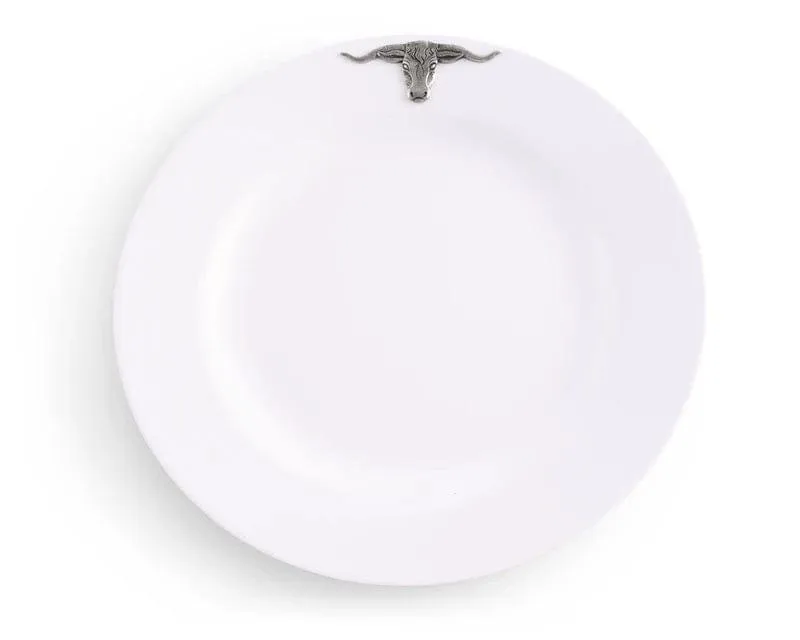 White Melamine 10" Plates w/ Pewter Longhorn