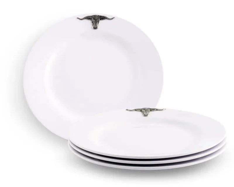 White Melamine 10" Plates w/ Pewter Longhorn toilet seat cover, slow close seat