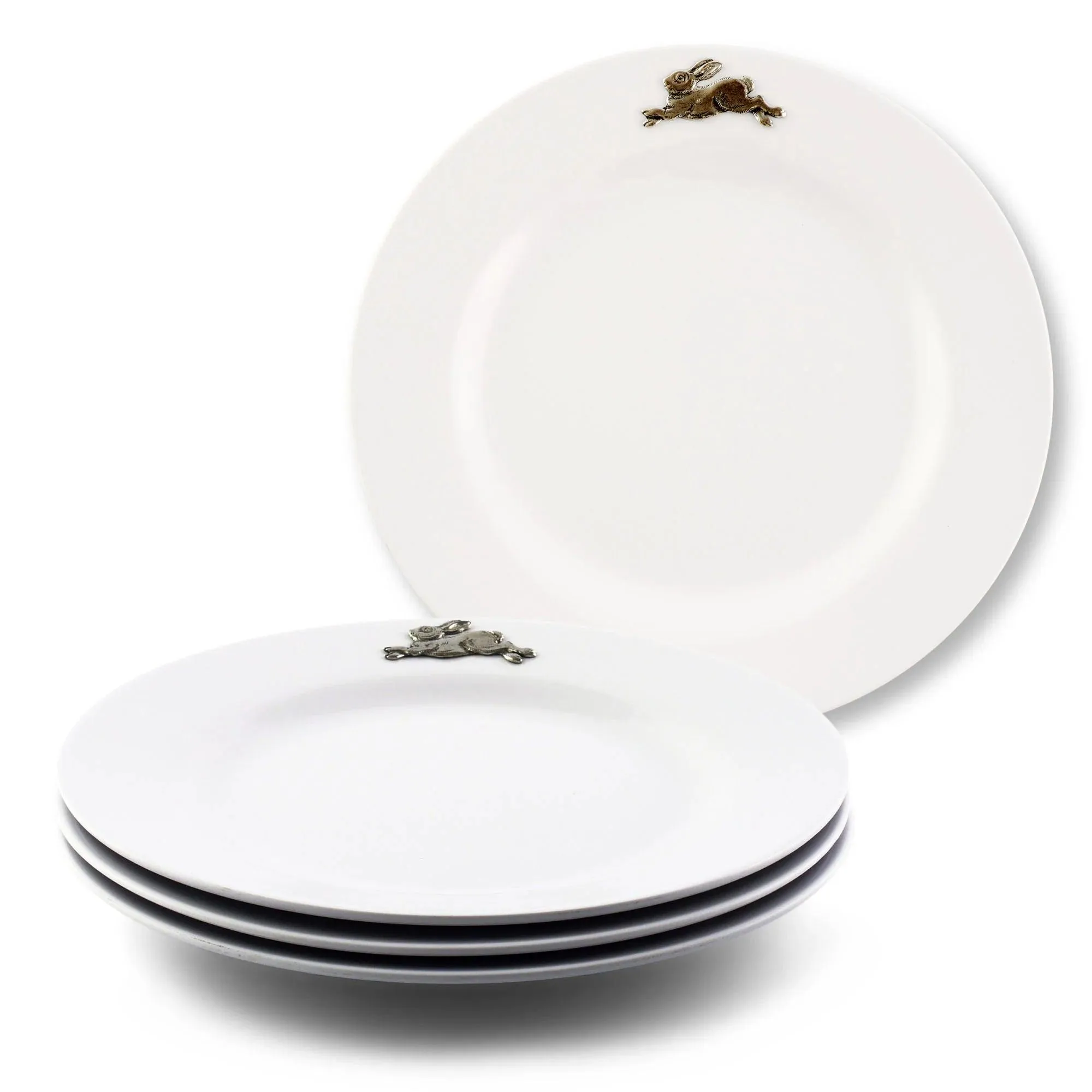 White Melamine 10" Plates w/ Pewter Rabbit toilet seat cover, slow close seat