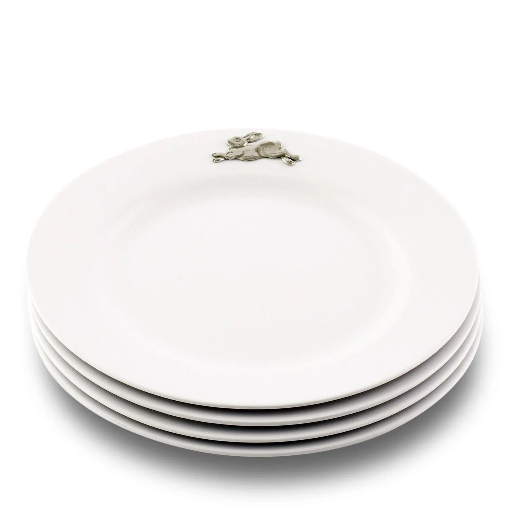 White Melamine 10" Plates w/ Pewter Rabbit