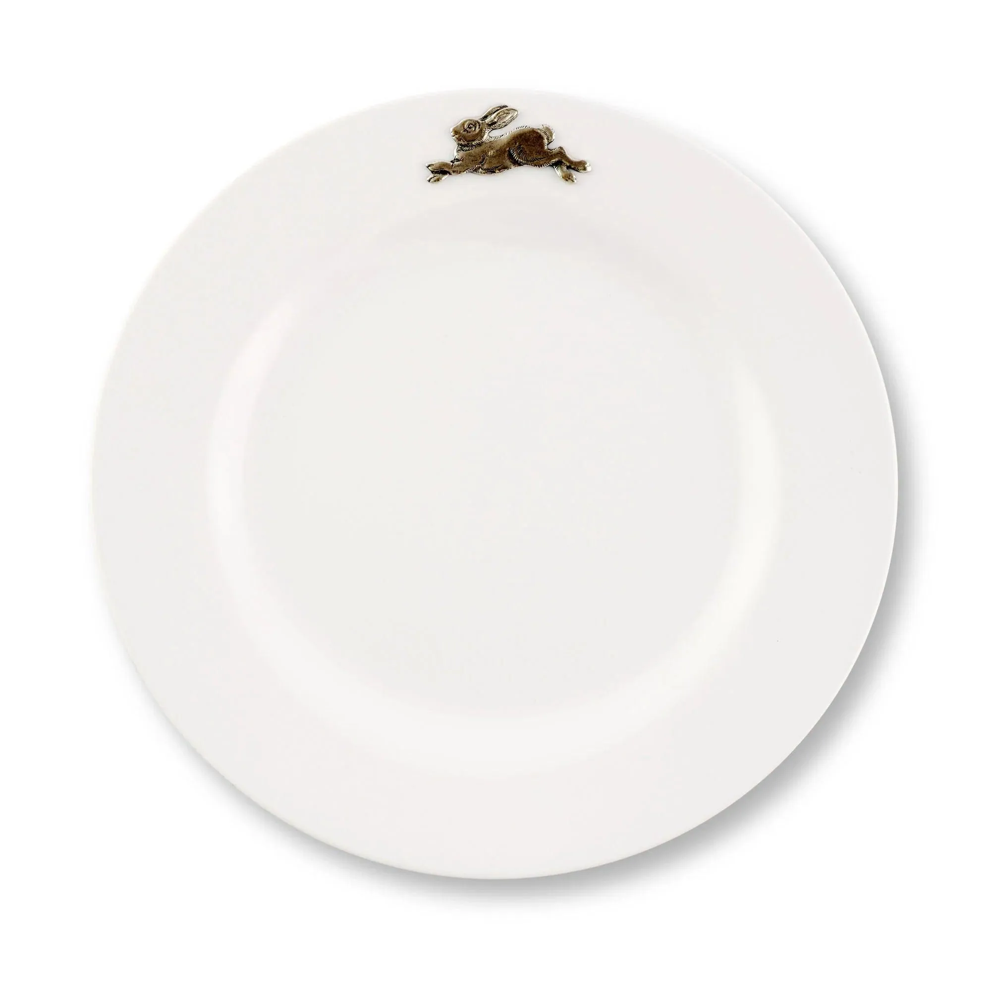 White Melamine 10" Plates w/ Pewter Rabbit