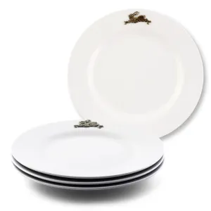 White Melamine 10" Plates w/ Pewter Rabbit toilet seat cover, slow close seat