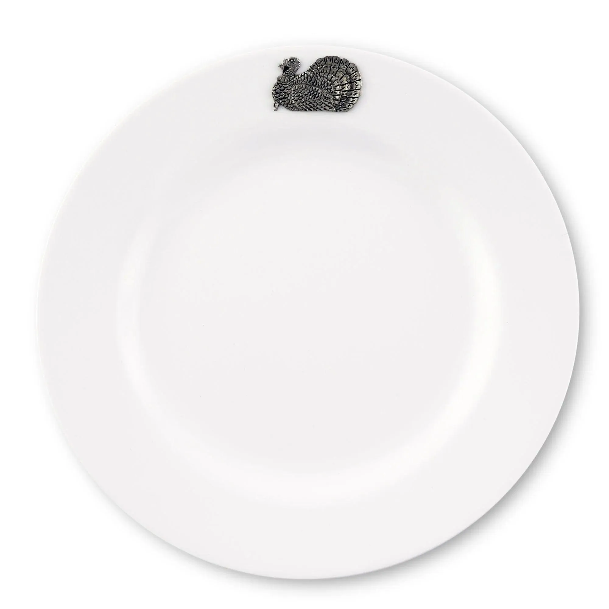 White Melamine 10" Plates w/ Pewter Turkey