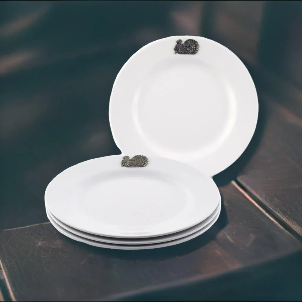 White Melamine 10" Plates w/ Pewter Turkey toilet seat cover, slow close seat