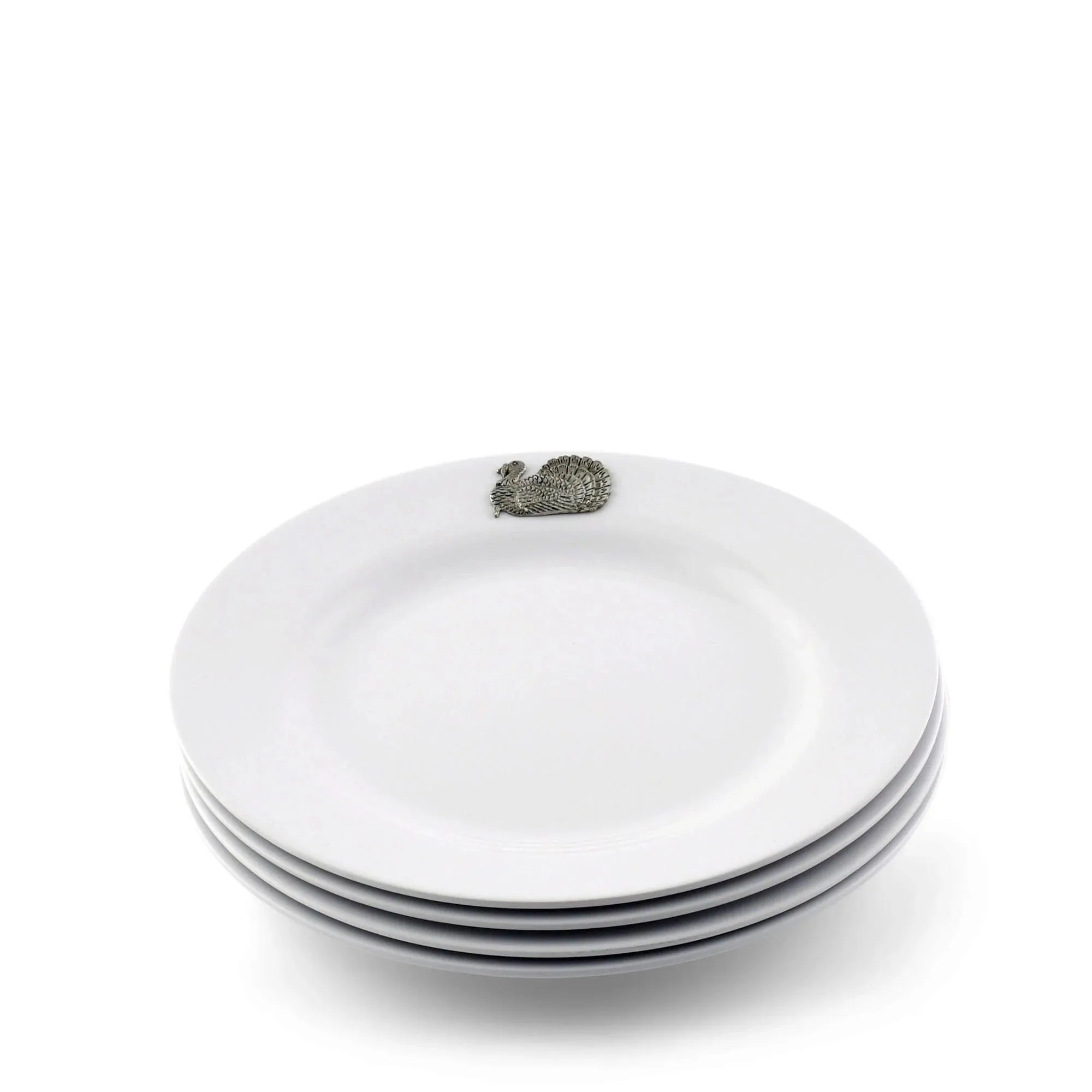 White Melamine 10" Plates w/ Pewter Turkey