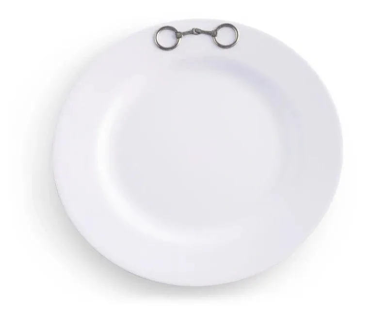 White Melamine 10" Plates w/ Snaffle Bit