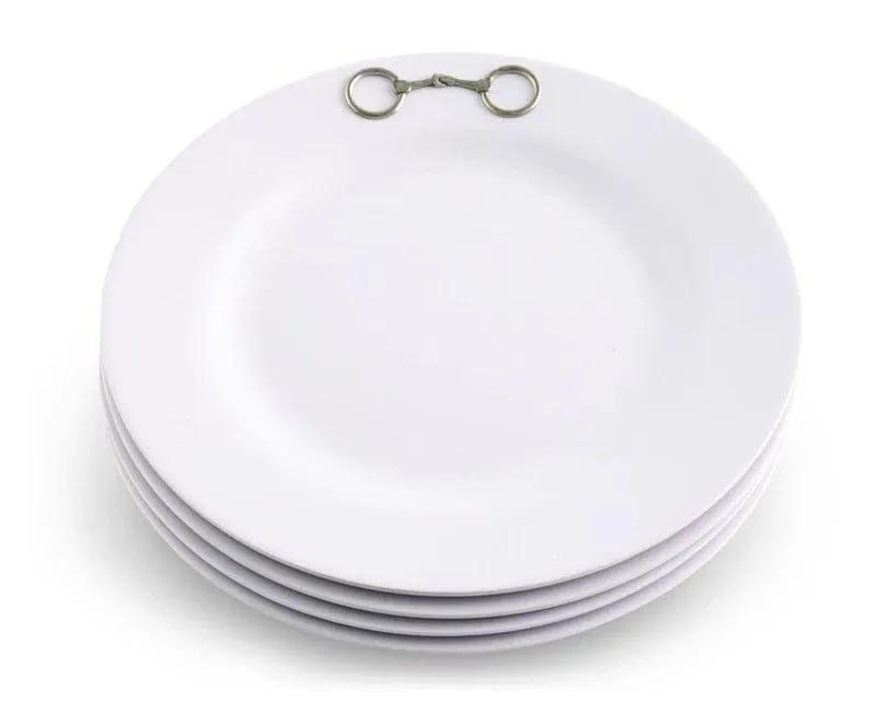 White Melamine 10" Plates w/ Snaffle Bit