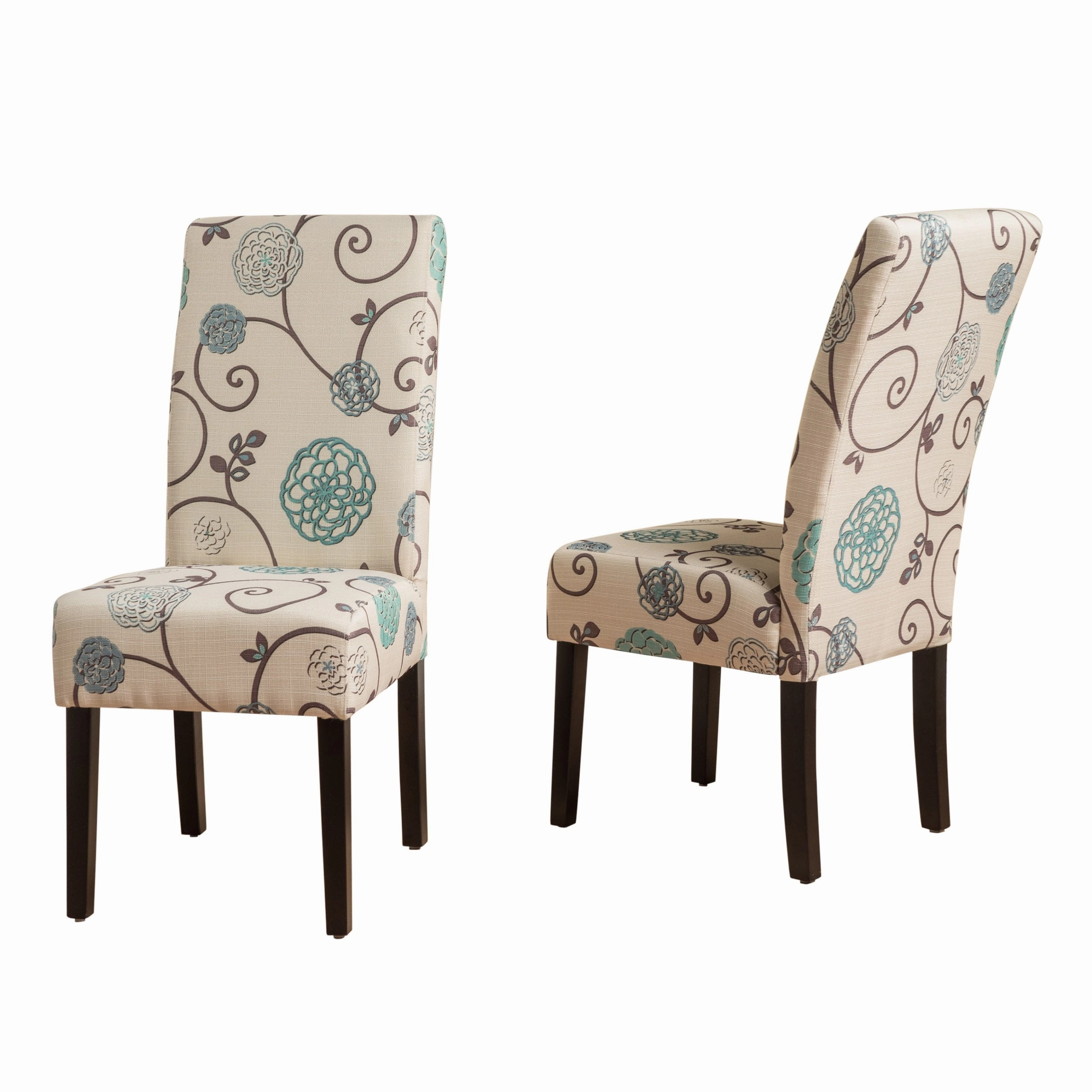 White and Blue Floral Fabric Dining Chair, Set of 2 - NH844992