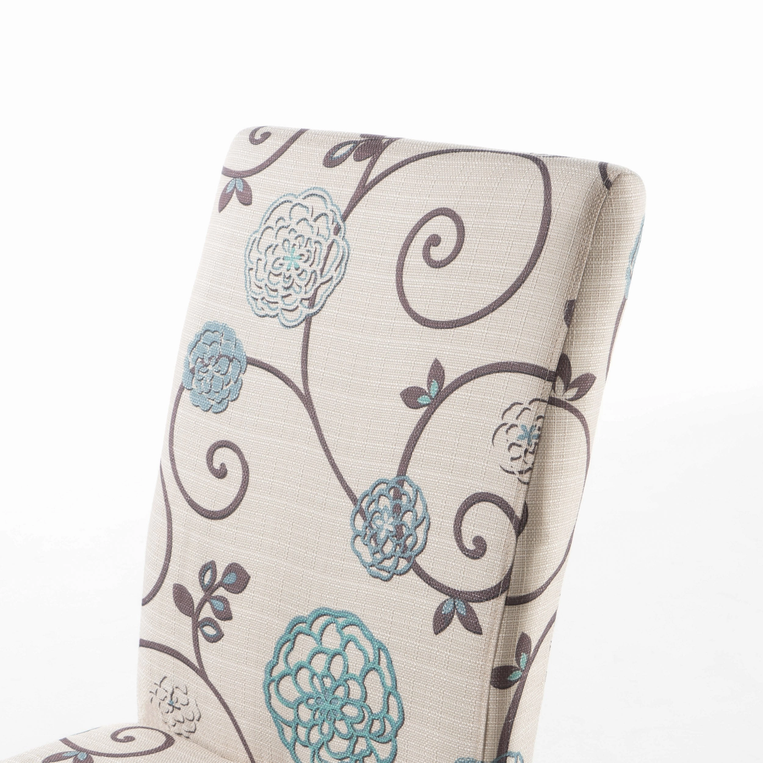 White and Blue Floral Fabric Dining Chair, Set of 2 - NH844992