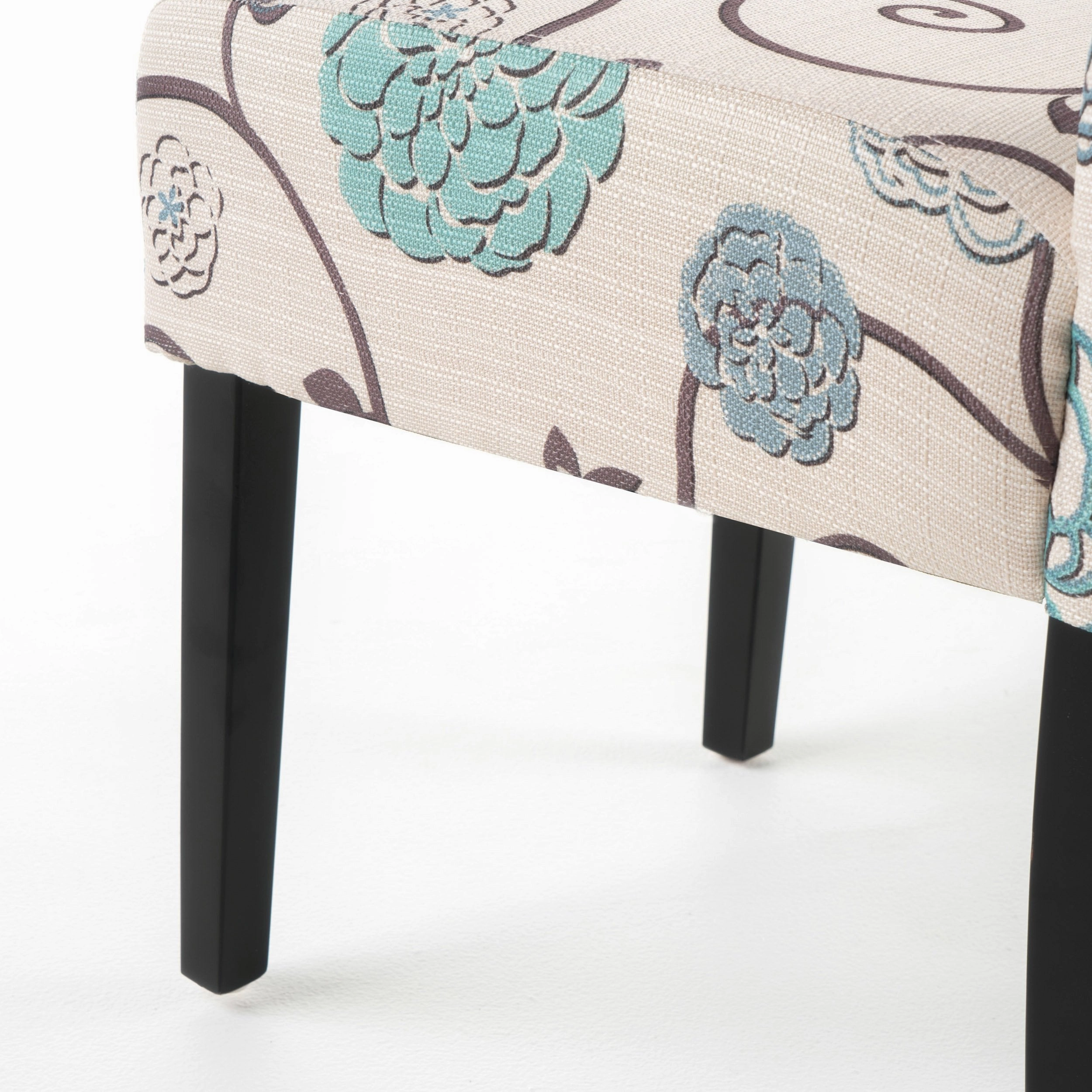 White and Blue Floral Fabric Dining Chair, Set of 2 - NH844992