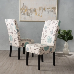 White and Blue Floral Fabric Dining Chair, Set of 2 - NH844992 dining table set, 6-piece dining set