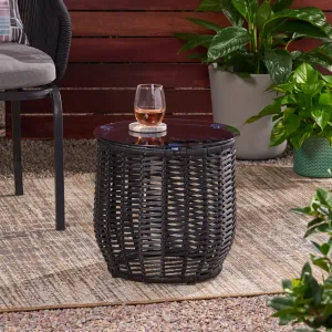 Wicker Side Table with Tempered Glass Top - NH963113 coffee table, accent table