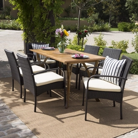 Wicker and Wood 7 Pc. Dining Set - NH598892 patio chairs, outdoor seating