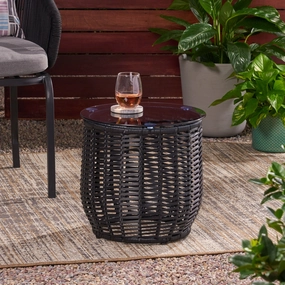 Wicker Side Table with Tempered Glass Top - NH963113 patio chairs, outdoor seating