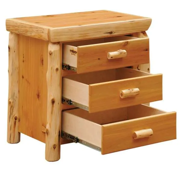 Wide Natural Cedar Log Nightstand