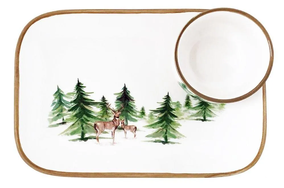 Wild Evergreen Platter & Dip Bowl shower curtain, waterproof liner