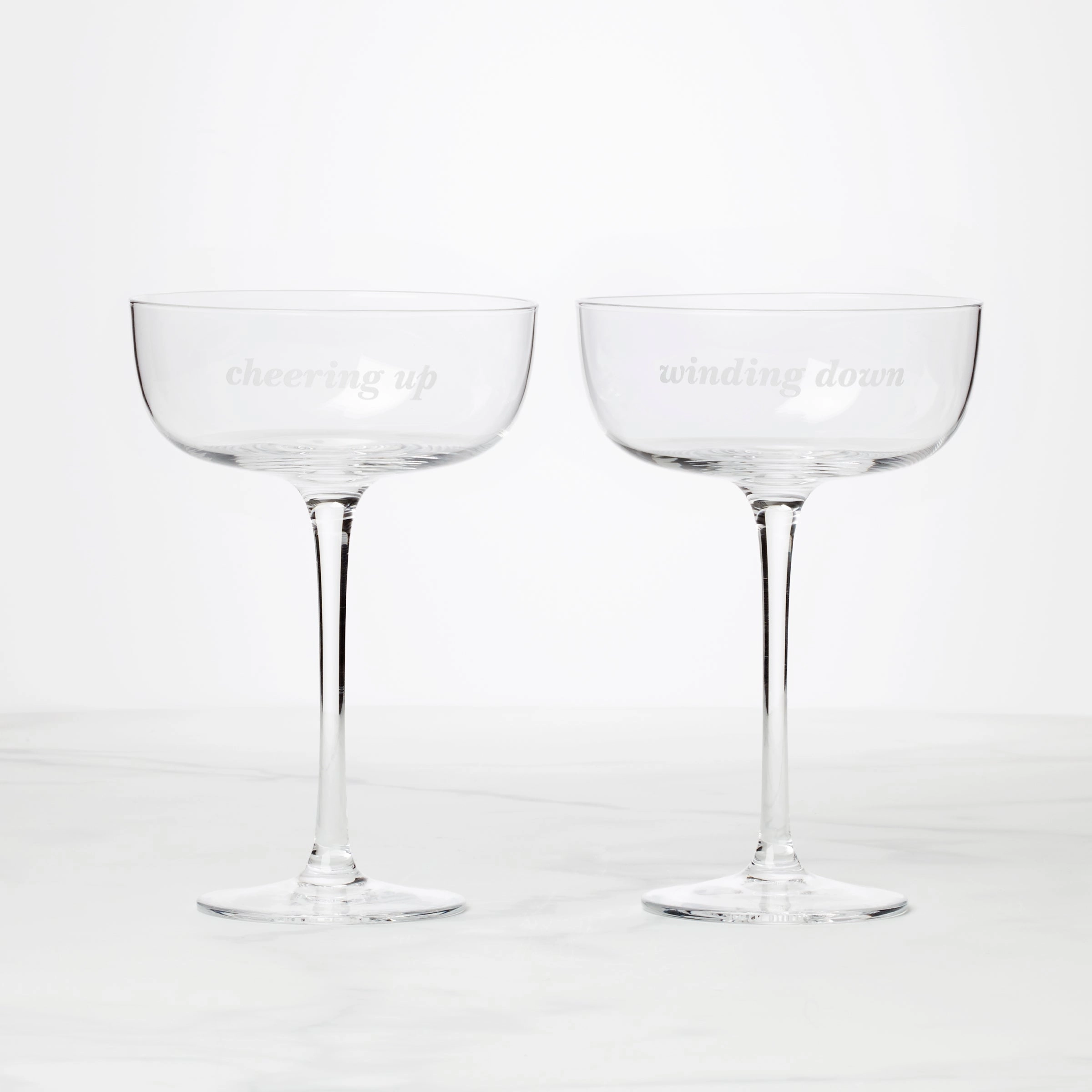 Winding Down & Cheering Up Coupe Glasses - Set Of 2
