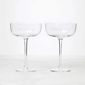 Winding Down & Cheering Up Coupe Glasses - Set Of 2