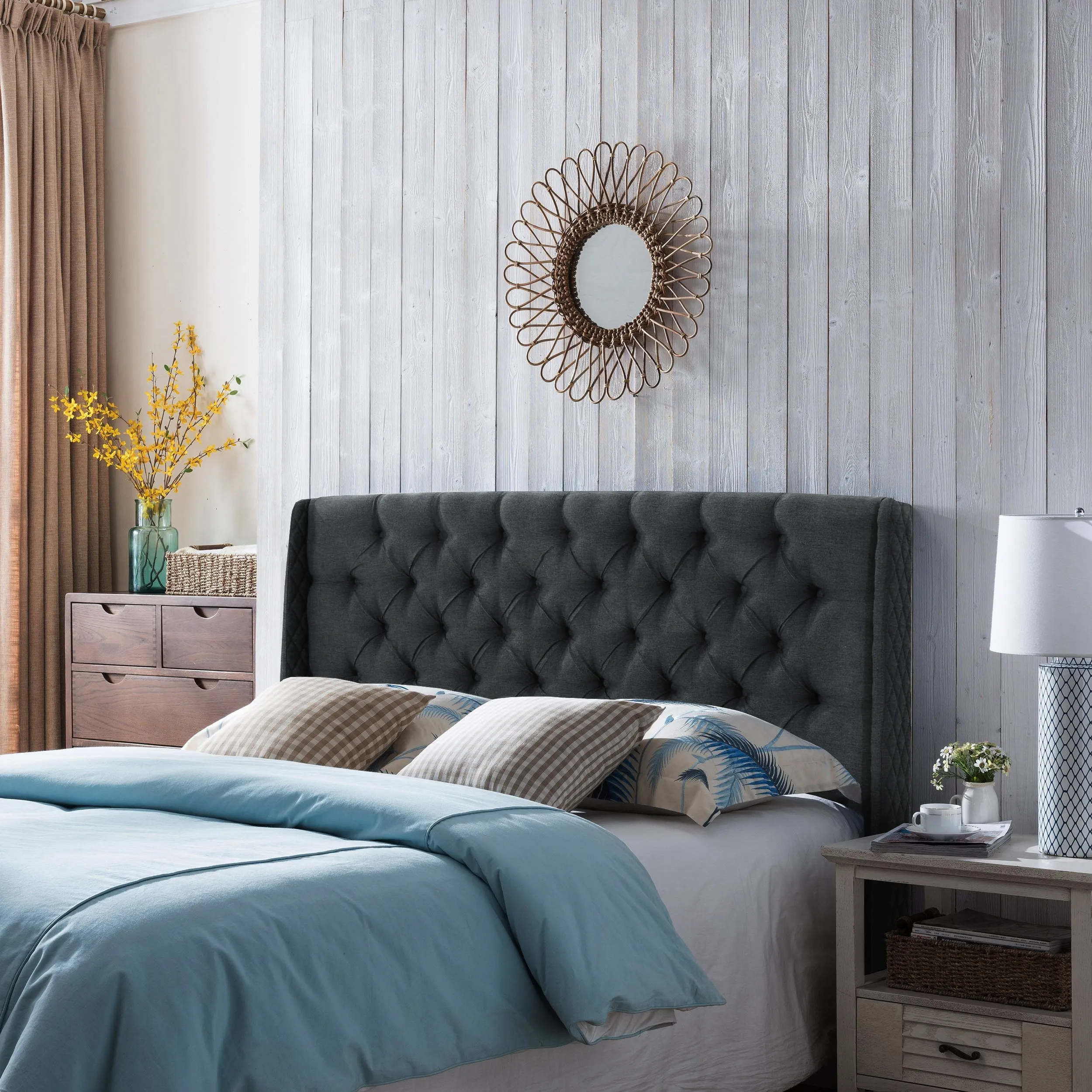 Wingback Queen/Full Tufted Fabric Headboard - NH796303 wood bed frame, upholstered bed