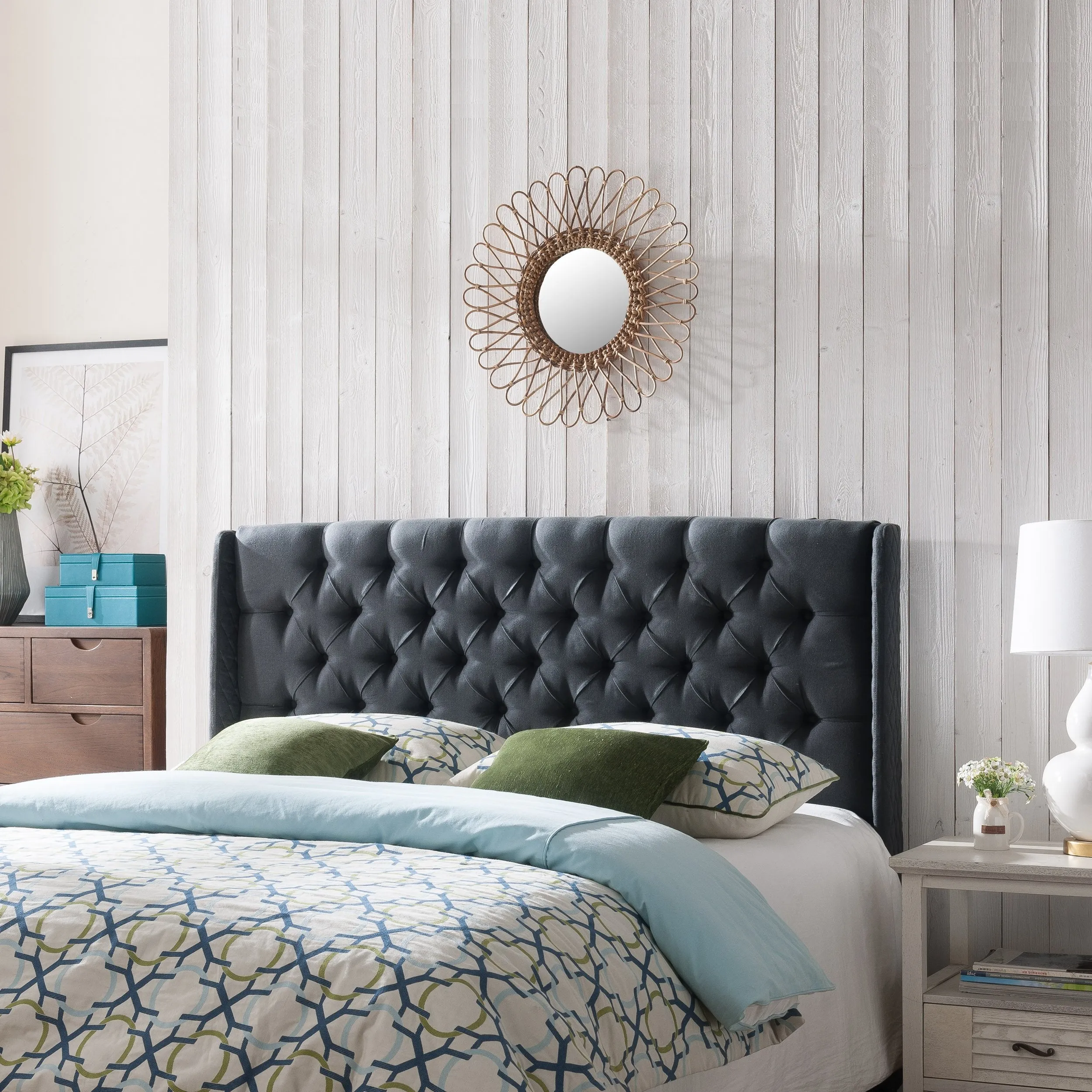 Winged King/ Cal King Tufted Fabric Headboard - NH868003 wood bed frame, upholstered bed