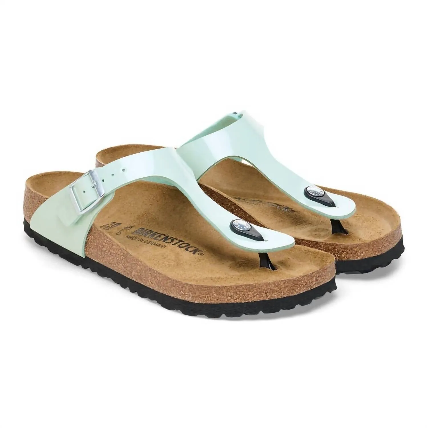 Women's Gizeh Birko-Flor Patent Sandal In Patent Surf Green