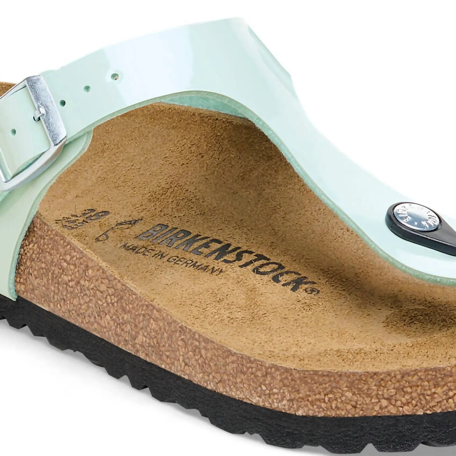 Women's Gizeh Birko-Flor Patent Sandal In Patent Surf Green