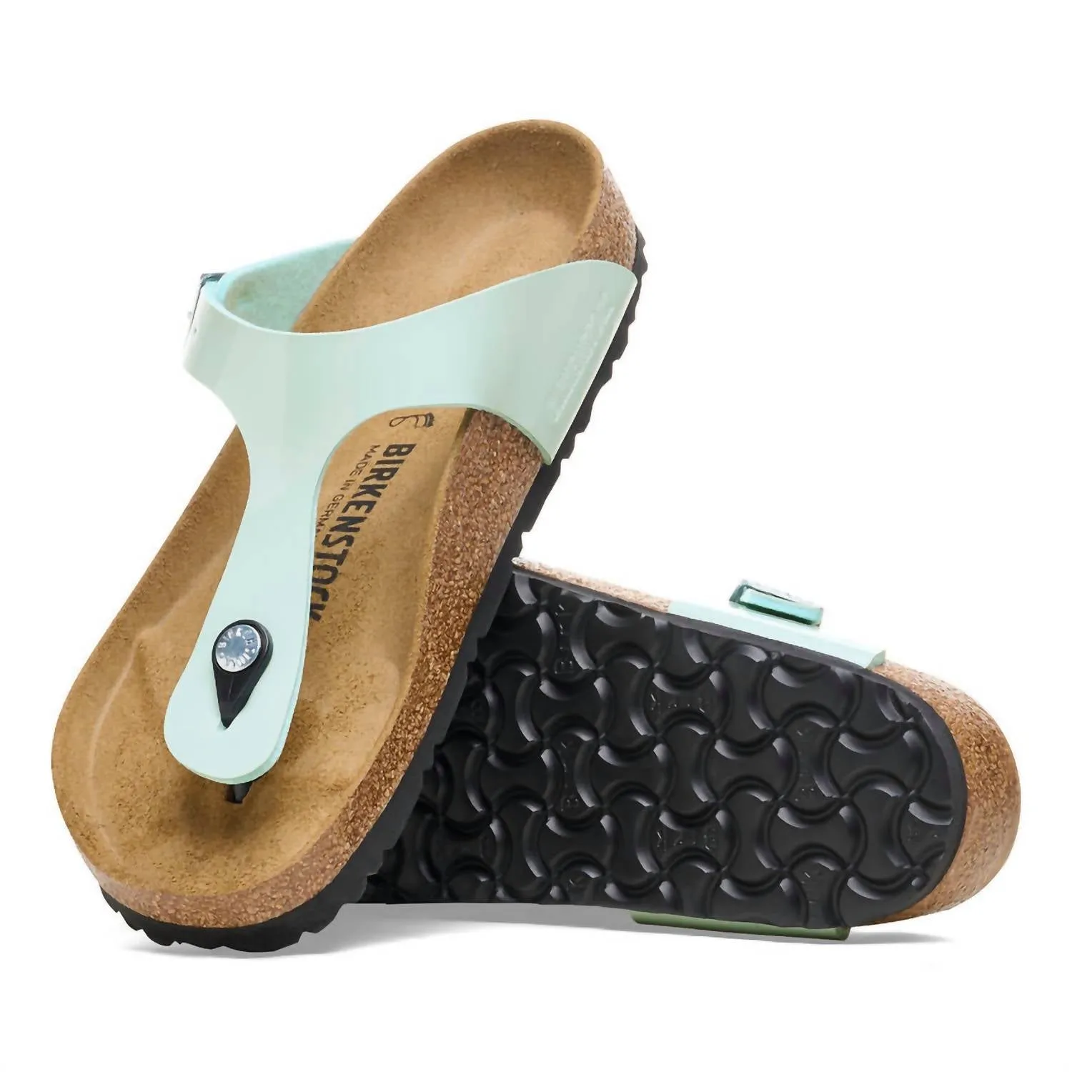 Women's Gizeh Birko-Flor Patent Sandal In Patent Surf Green