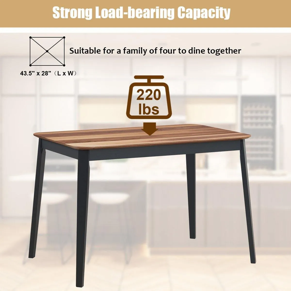 Wood Dining Table, Rectangular Kitchen Table (Walnut & Black)
