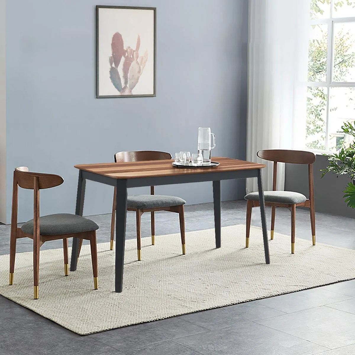 Wood Dining Table, Rectangular Kitchen Table (Walnut & Black)