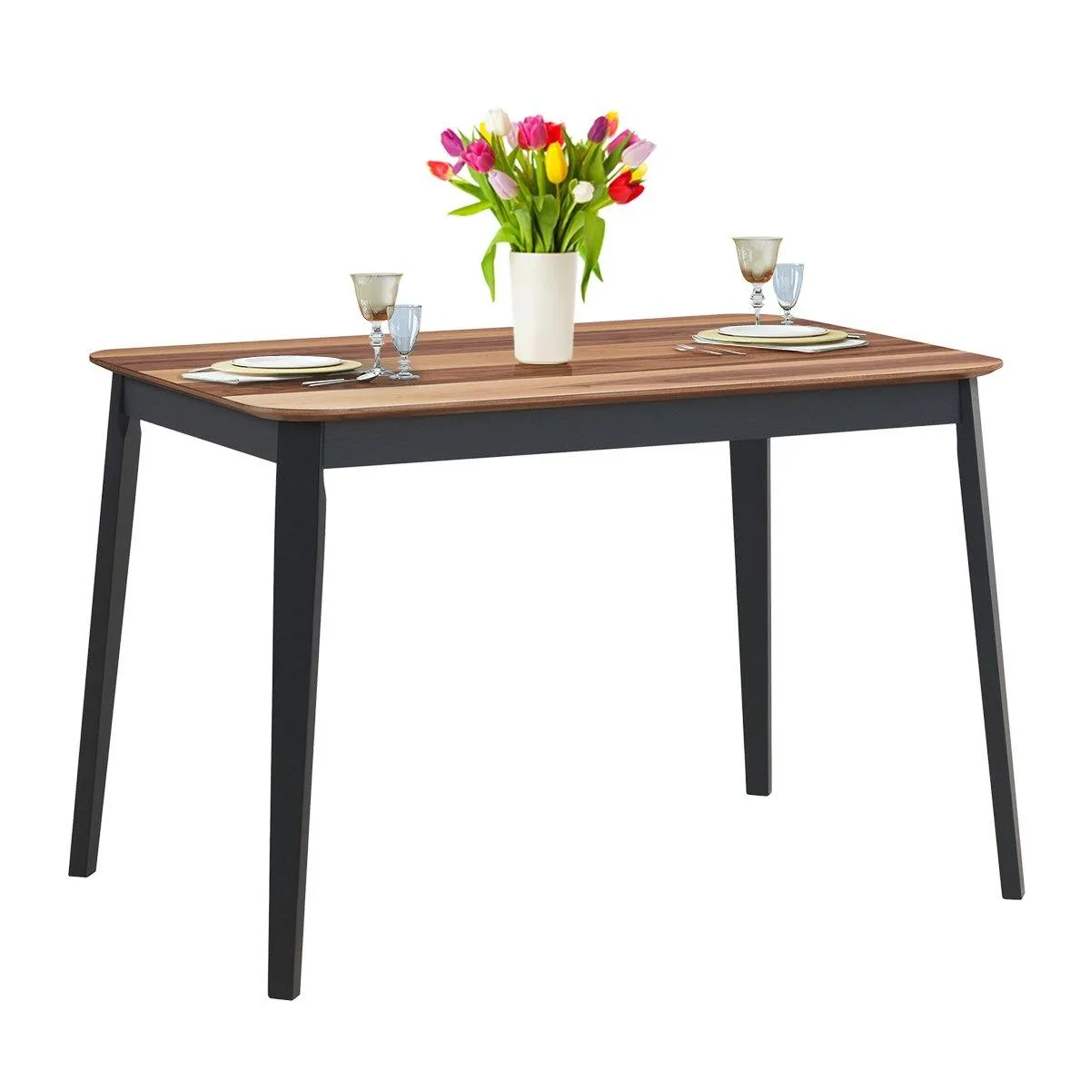 Wood Dining Table, Rectangular Kitchen Table (Walnut & Black)