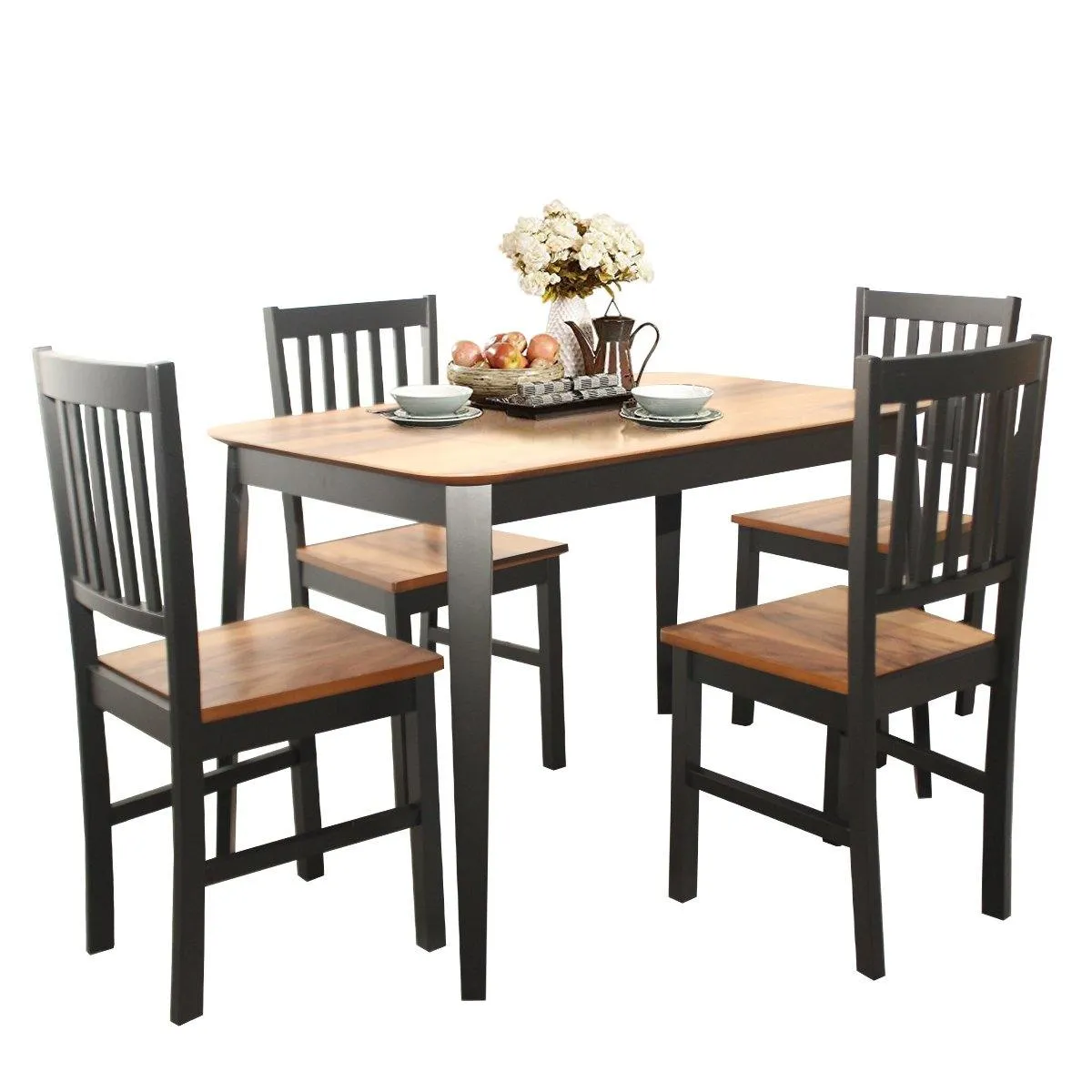Wood Dining Table, Rectangular Kitchen Table (Walnut & Black)