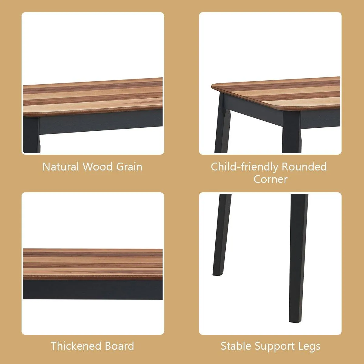 Wood Dining Table, Rectangular Kitchen Table (Walnut & Black)