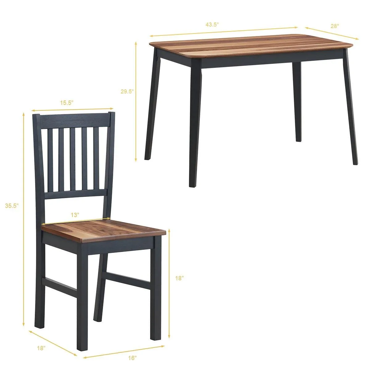Wood Dining Table, Rectangular Kitchen Table (Walnut & Black)