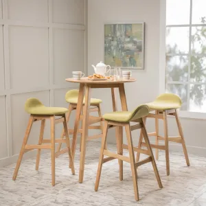 Wood Finish Circular 5 Piece Bar Height Dining Set - NH072992 dining table set, round dining table