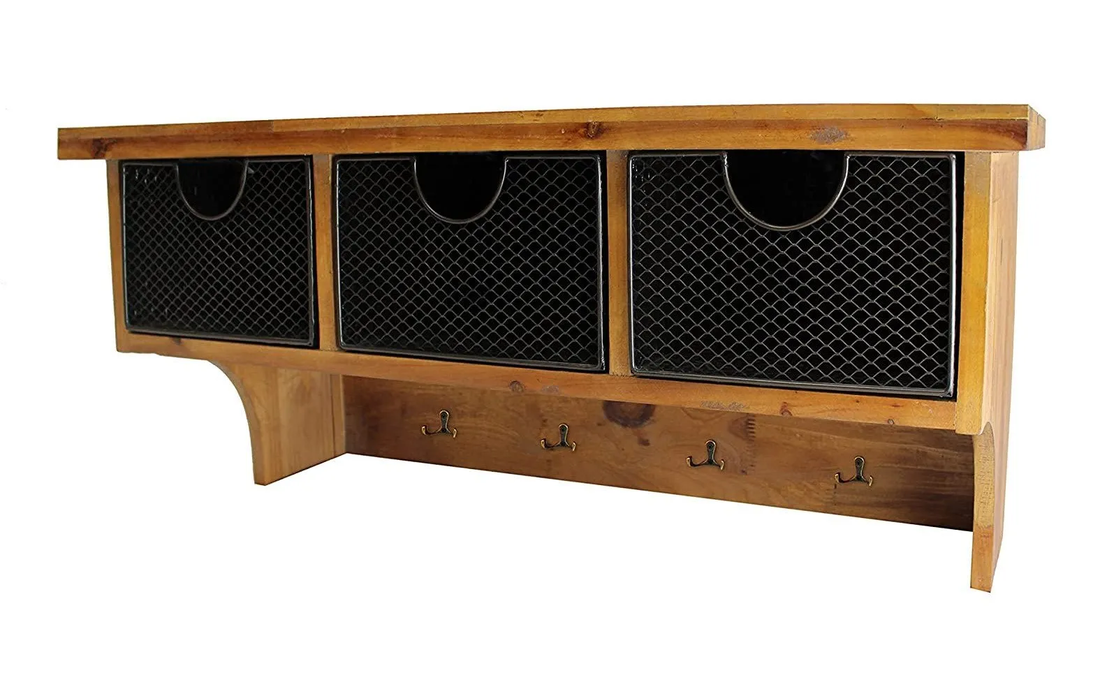 Wood Wall Shelf with Storage Basket Drawers & Hooks