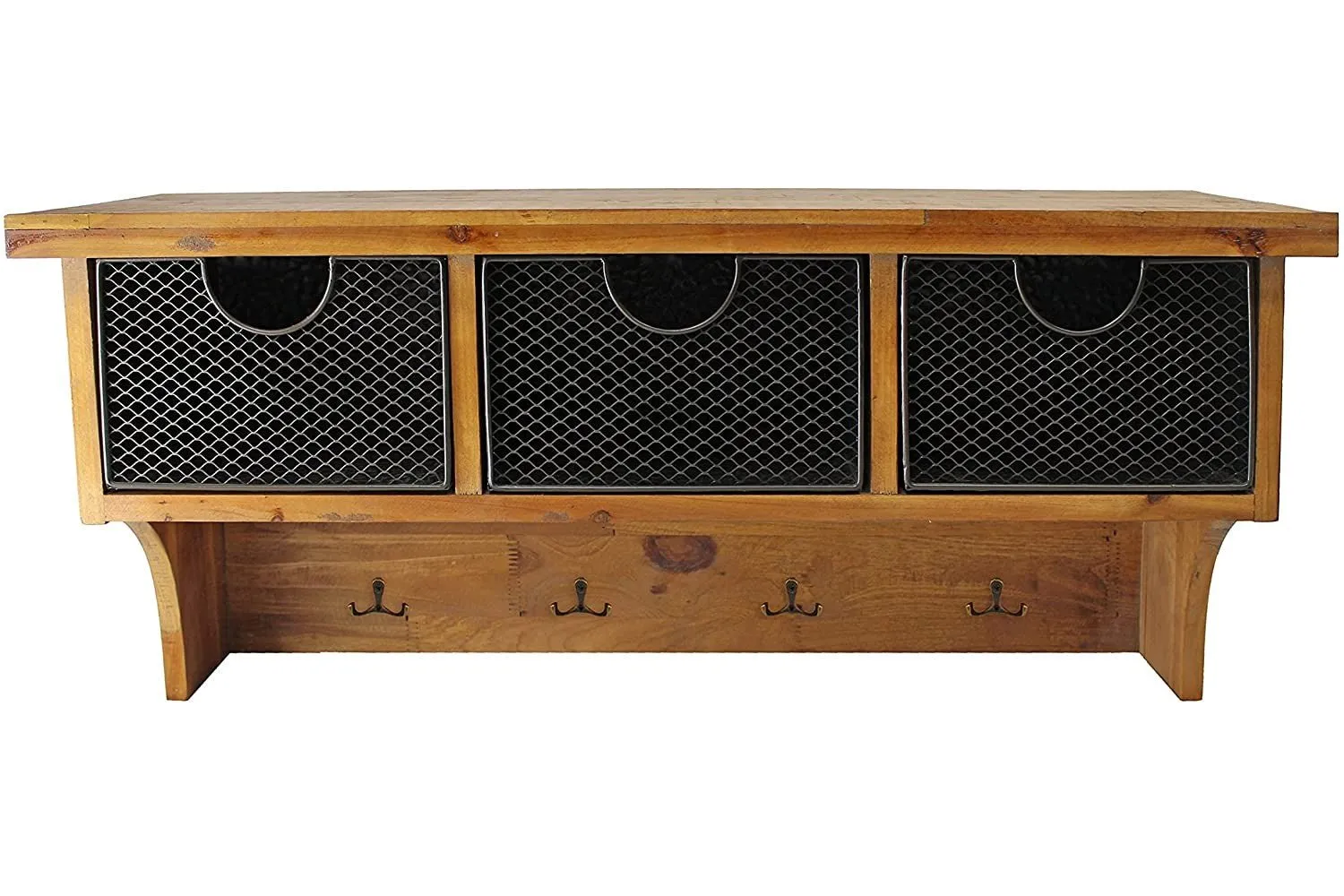 Wood Wall Shelf with Storage Basket Drawers & Hooks