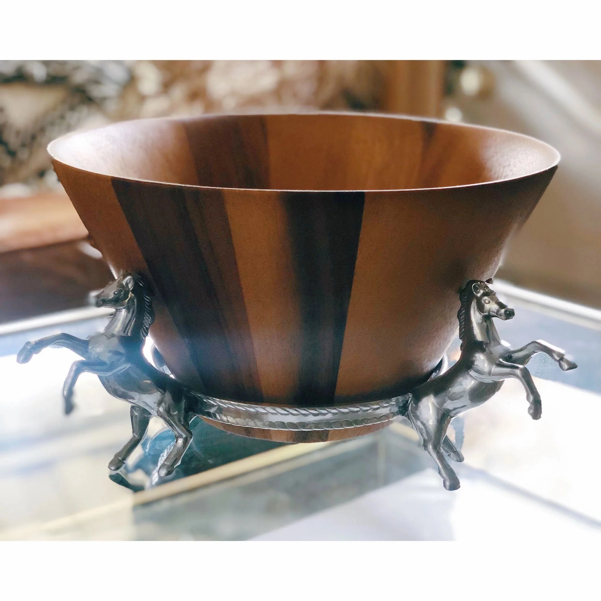 Wood Salad Bowl w/ Horse Stand