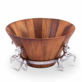 Wood Salad Bowl w/ Horse Stand shower curtain, waterproof liner