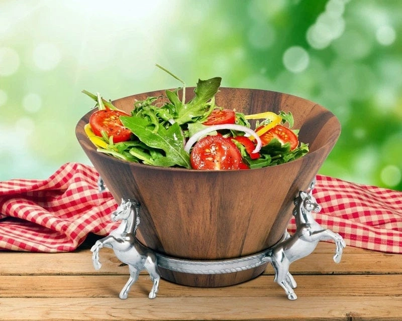 Wood Salad Bowl w/ Horse Stand