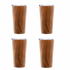 Wood Stainless Steel Highballs - Set Of 4