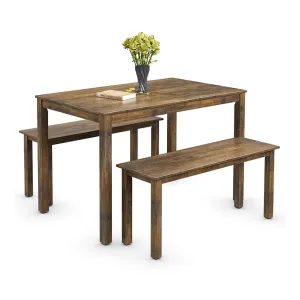 Wooden 3 Pcs Kitchen Dining Room Furniture for 4, Modern Studio Collection Table Set with 2 Benches, Dinette Set (Coffee Brown) tablecloth, dining table